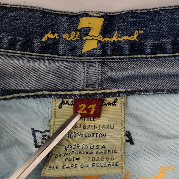 7 For All Mankind Y2k Blue Denim Distressed Flare Wide Leg Jeans Sz 27 - Picture 14 of 16